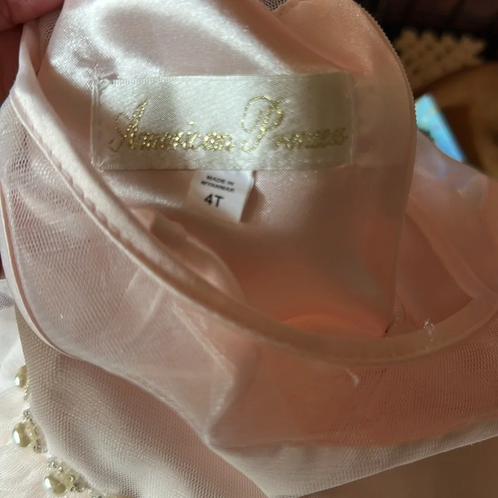 American Princess Blush Pink Tulle Flower Girl Dress Pearl Formal 4T